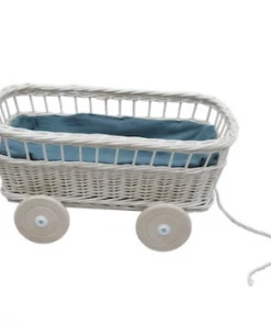 FABELAB Vintage Style White Wicker Pull Along Wagon