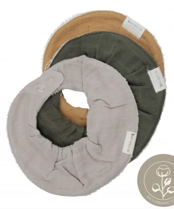 FABELAB Set of 3 Ruffle Muslin Bib - Olive Garden