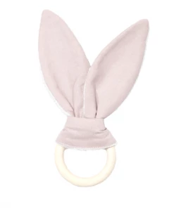 FABELAB Pink Rabbit Ears Wood and Muslin Teething Ring